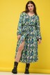 Robe maxi à coupe trapèze, imprimé losanges. Décolleté V et style cache cœur