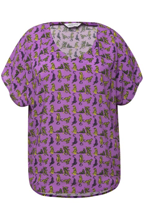 Halenkové tričko, oversize, potisk tygra, výstřih do V, krátké rukávy