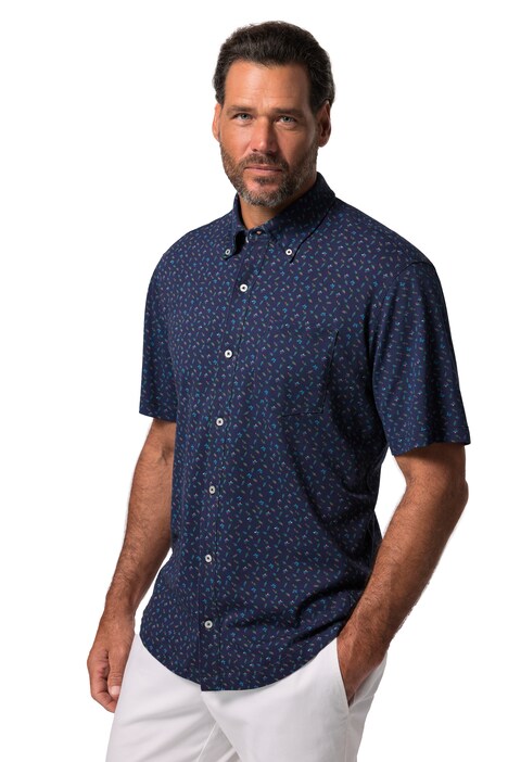 Košile FLEXNAMIC®, krátké rukávy, piké, drobný potisk, límeček s knoflíky, Modern střih, do 8XL