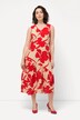 Midi-jurk, bloemen, A-lijn, V-hals, mouwloos