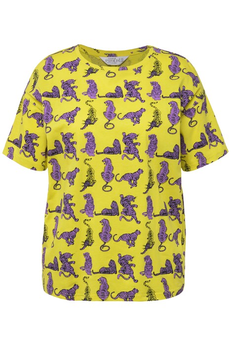 Tričko, oversize, potisk tygra, kulatý výstřih, krátké rukávy