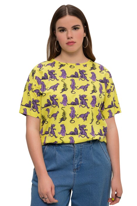Tričko, oversize, potisk tygra, kulatý výstřih, krátké rukávy