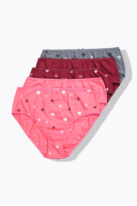 Midislips, set van 5, bloemen / effen kleur