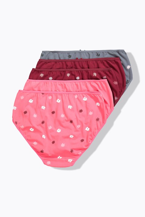 Midislips, set van 5, bloemen / effen kleur
