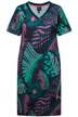 Žerzejové midi šaty, palmy, A střih, výstřih do V, krátké rukávy