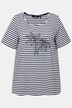 T-shirt à col rond et manches courtes. Broderie palmiers et rayures.