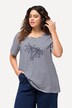 T-shirt à col rond et manches courtes. Broderie palmiers et rayures.
