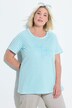 T-shirt à col rond et manches courtes. Broderie palmiers et rayures.