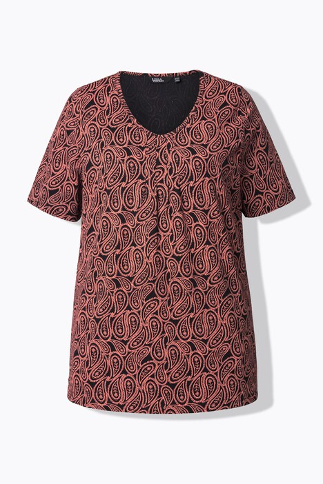 T-shirt, sierplooien, A-lijn, V-hals, korte mouw
