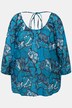 Bluse, floralt trykk, rund hals, knytebånd i rygg