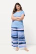 Pysjamas, striper, broderi, rund hals, halve ermer