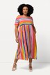 Jersey jurk, strepenmix, A-lijn, V-hals, halve mouwen