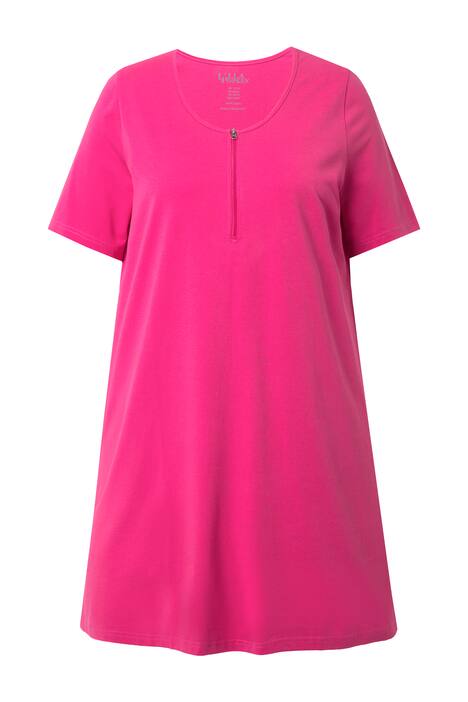 Dlouhé tričko, zip, A střih, kulatý výstřih, krátké rukávy