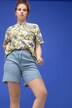 Jeansshorts, vide ben, høyt liv, pyntesteiner, destroy-effekter, 5-lommers, elastisk linning