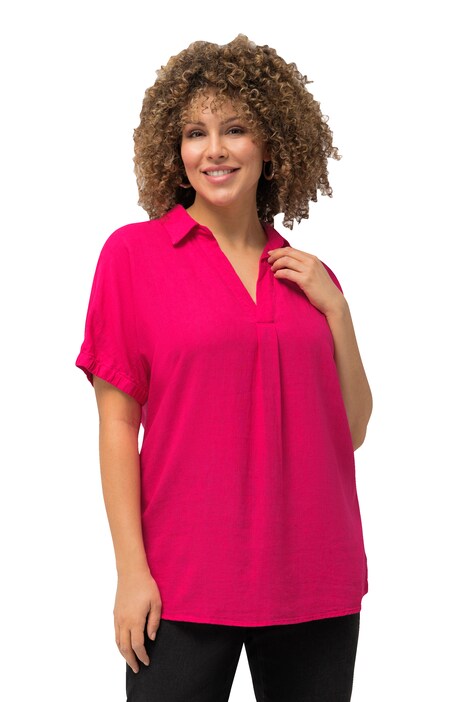 Halenka, lněná směs, oversize, výstřih do V, krátké rukávy