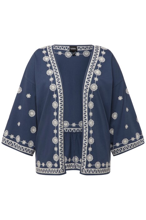 Halenkový kaftan, výšivka, otevřený střih, dlouhé rukávy