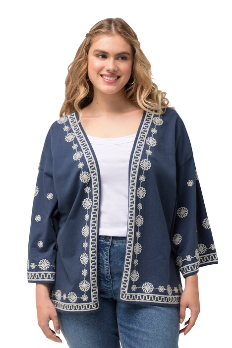Halenkový kaftan, výšivka, otevřený střih, dlouhé rukávy