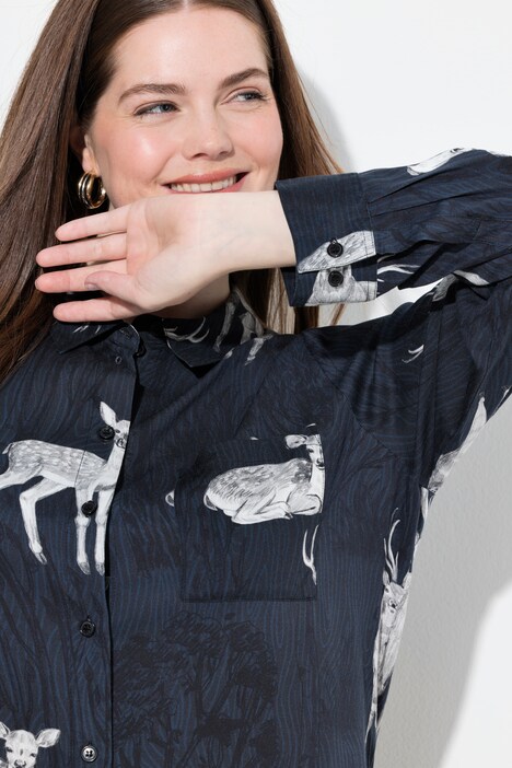 Košilová halenka, potisk venkova, límeček, dlouhé rukávy
