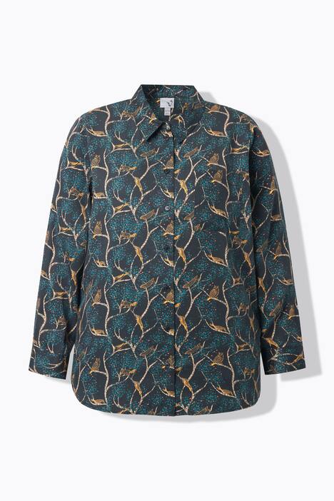 Chemisier imprimé champêtre, col chemise, manches longues