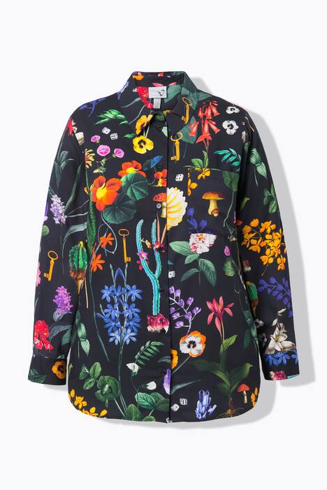 Blusa camisera, estampado rústico, cuello camisero, manga larga