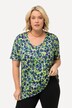 Lang T-shirt, blomster, A-form, V-udskæring, korte ærmer