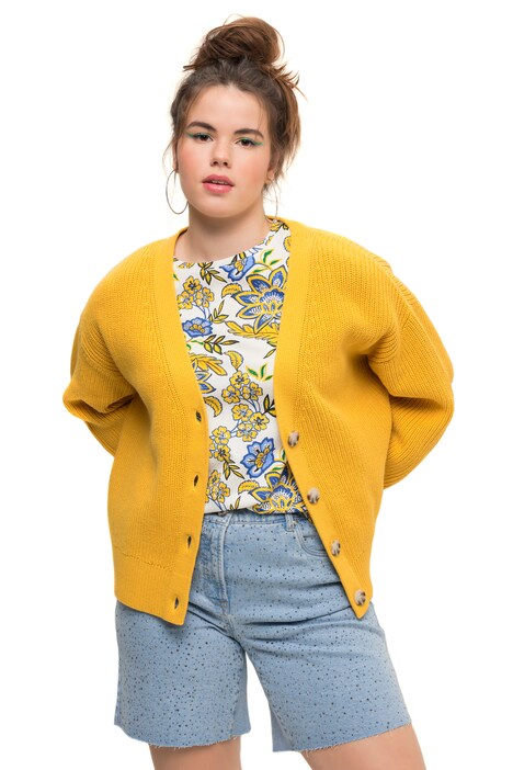 Rozepínací svetr, oversize, strukturovaný úplet, výstřih do V, dlouhé rukávy