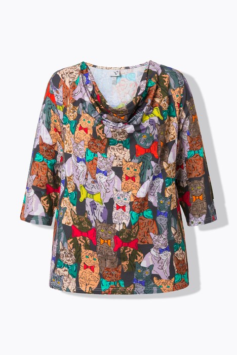 T-shirt, honden, waterval-coltrui, 3/4-mouwen