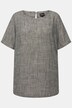 Bluse, hørmix, striber, rund hals, korte ærmer