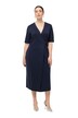 Midi šaty, zavinovací vzhled, výstřih do V, krátké rukávy, kapsy