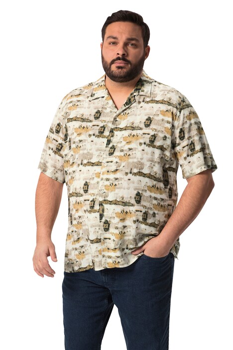 Košile Men+, krátké rukávy, Cuba límeček, hranatý střih, plošný potisk, do 8XL