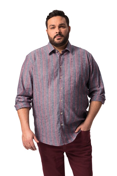 Košile Men+, lněná směs, dlouhé rukávy, Kent límeček, Comfort střih, pruhy, do 8XL