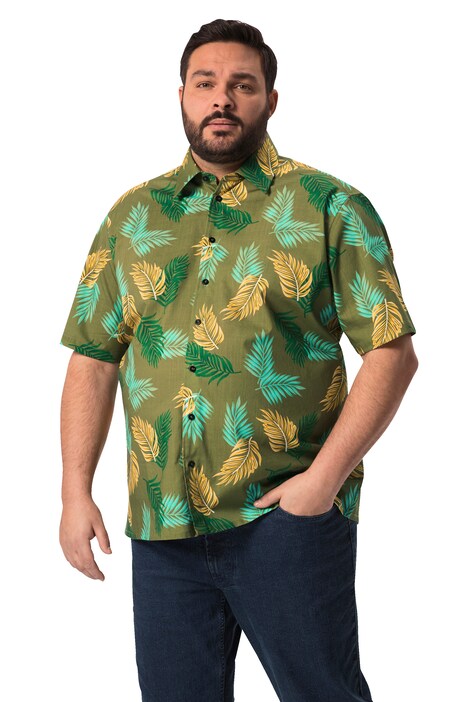 Košile Men+, břišní střih, krátké rukávy, Kent límeček, plošný potisk, do 8XL