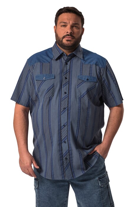 Košile Men+, břišní střih, krátké rukávy, Seersucker, pruhy, Kent límeček, Comfort střih, do 8XL
