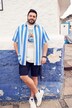 Camicia Men+ a righe con taglio speciale per l'addome, vestibilità comoda, colletto ad apertura inglese e mezze maniche, fino alla tg. 8XL