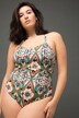 Maillot de bain à bonnets souples, avec imprimé coloré et anneau fantaisie au dos