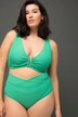 Haut de bikini à bonnets souples, avec rayures en tissu éponge et barre décorative