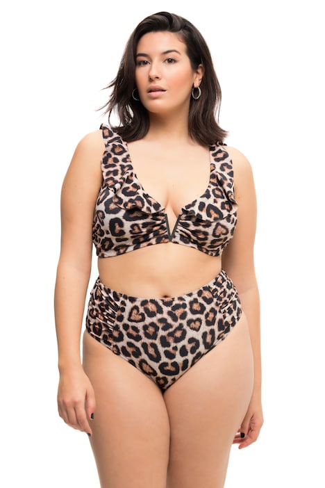 Bikiny kalhotky, vysoký pas, leopardí potisk, postranní řasení