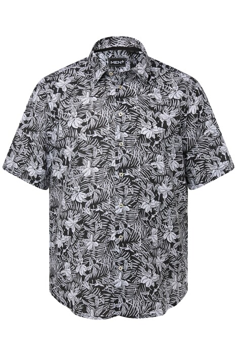Lněná košile, Men+, břišní střih, krátké rukávy, Kent límeček, plošný potisk, do 8XL