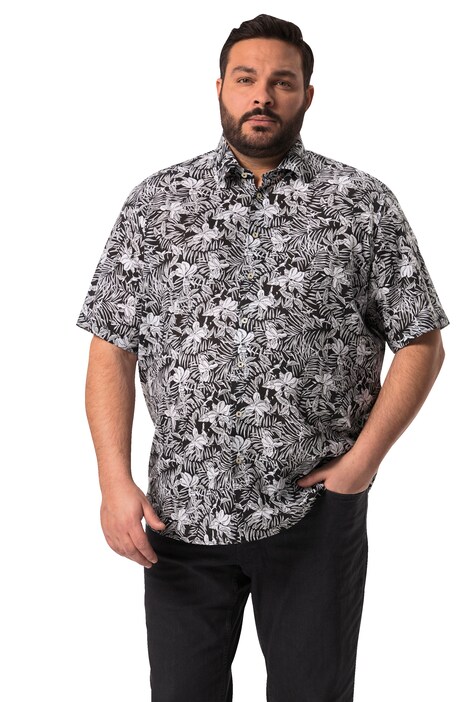 Lněná košile, Men+, břišní střih, krátké rukávy, Kent límeček, plošný potisk, do 8XL