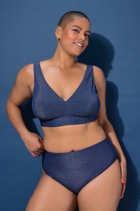 Slip de bikini, cintura alta, efecto brillante