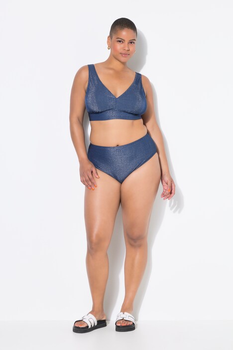 Slip de bikini, cintura alta, efecto brillante