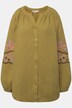 Musselin-Bluse, oversized, Tunika-Ausschnitt, Stickereien