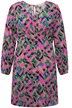 Mini šaty, vypasované, barevný potisk, dlouhé rukávy