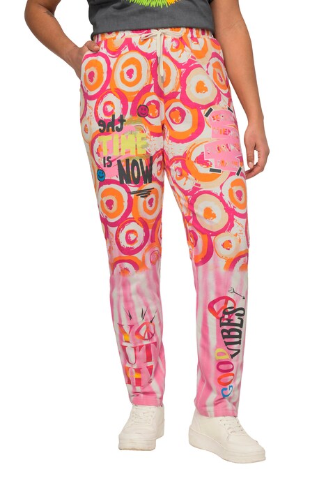 Straight Cut Elastic Waist Batik Print Joggers with Inscriptions