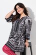 Buttoned 3/4-Sleeve Floral Pattern Stand-Up Collar Tunic