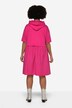 Jurk, oversized, materiaalmix, capuchon, korte mouwen