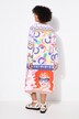 Vestido, longitud midi, estampado parcheado, escote de túnica, manga larga