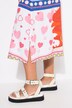 Vestido, longitud midi, estampado parcheado, escote de túnica, manga larga