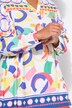 Vestido, longitud midi, estampado parcheado, escote de túnica, manga larga