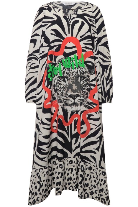 Long-Sleeve A-Line Zebra Print Animal Pattern Carmen Neckline Maxi Dress